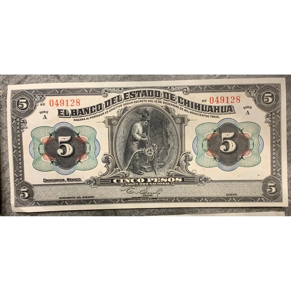 Mexico 5 Pesos, Serie A, 1913 UNC AU Banknote, lot of 4